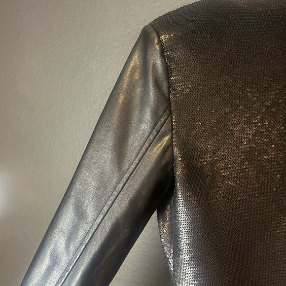 Black Vegan Leather & Sequin Varsity Jacket by Mural size XS - Picture 4 of 7